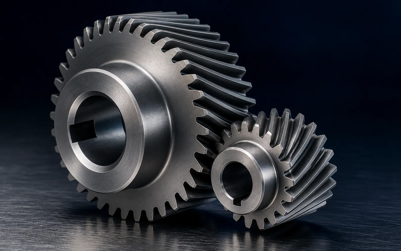 Custom helical gear pair with angled teeth for parallel shafts