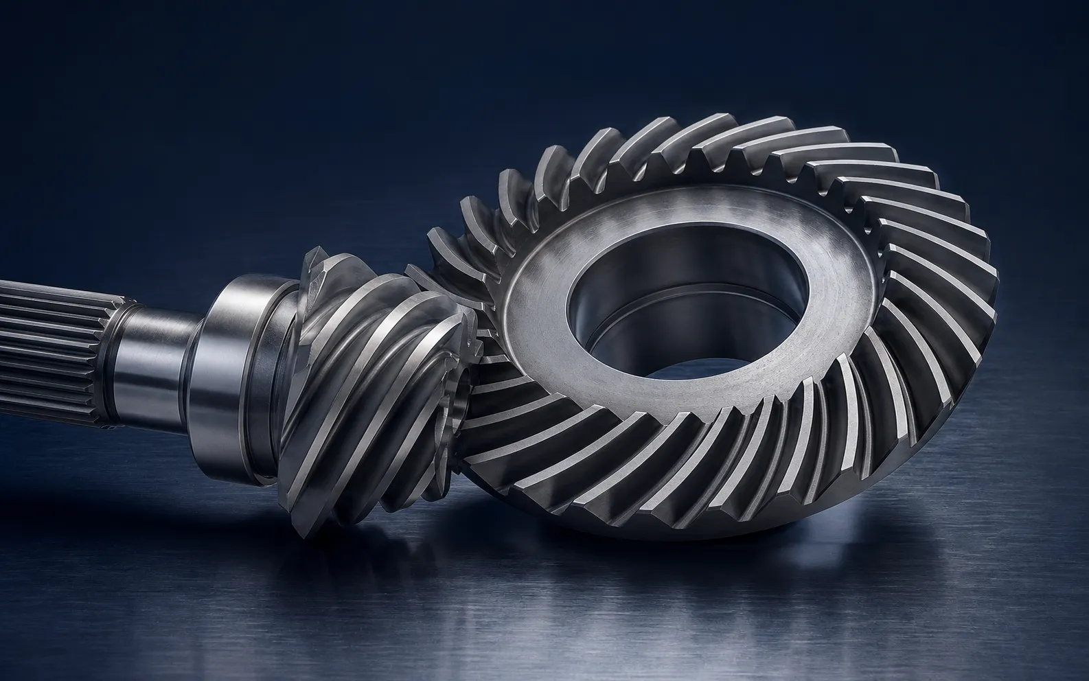 Matched spiral bevel gear and pinion with curved right-hand and left-hand teeth