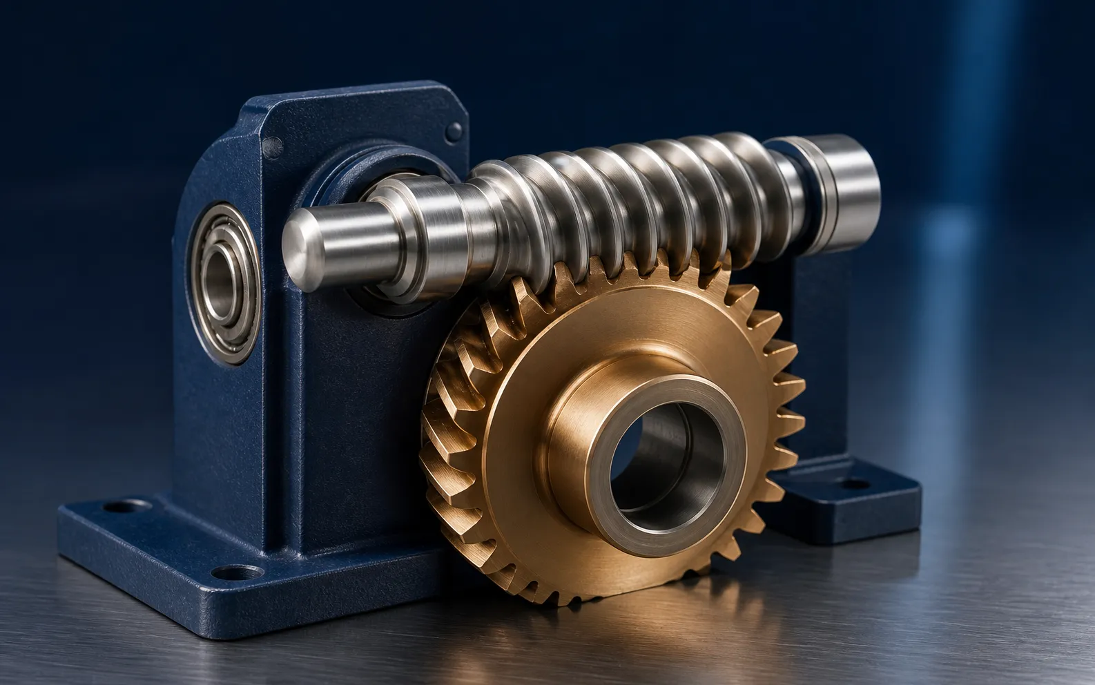 Custom steel worm shaft and bronze-colored worm wheel as a matched gear set